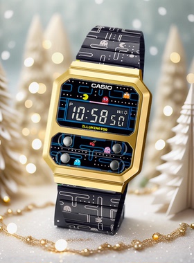 CASIO卡西欧吃豆人联名款2021新款金属简约防水复古腕表 A100WEPC