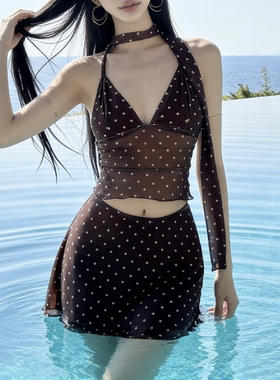 特价泳衣休闲辣妹V领波点裙式分体泳衣女2026秋冬温泉度假游泳装