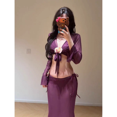 紫色很有韵味性感度假高级显白显瘦温泉泳衣女比基尼四件套