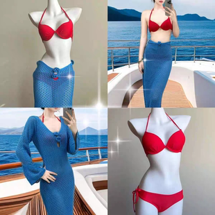 2025新款 氛围感海岛度假bikini针织长裙性感显身材温泉度假泳衣
