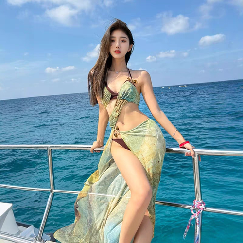 欧美风性感比基尼女小胸聚拢三点式绑带纯欲风辣妹温泉度假泳装