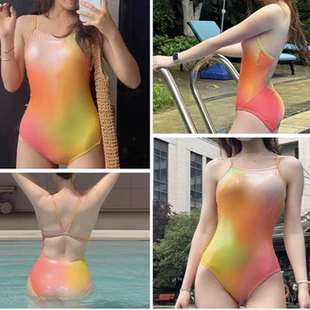 特价 泡温泉高级专业竞速游泳馆专用连体游泳衣落日夕阳 泳衣女款