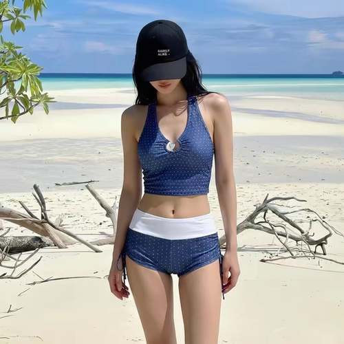 特价2026新款泳衣女分体平角裤高级感咖色波点度假温泉游泳衣保守