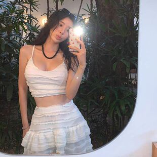 甜美拼接木耳边高腰显瘦泡温泉 泳衣女分体法式 韩国2025年新款 爆款