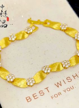 金店同款高保色古法沙金镶钻拉丝缎带手链女高级气质时尚百搭