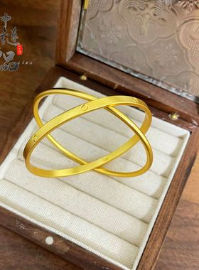 金店同款高保色古法沙金双环传承手镯铜镀金气质灵动多圈手环