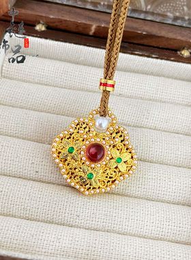 金店同款古法沙金镶贝珠花丝如意锁包吊坠新中式宫廷风如意锁