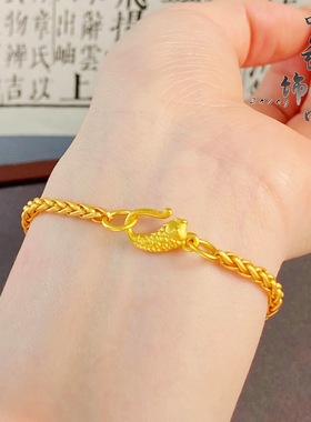 古法凤祥爆款沙金环环相扣小鱼