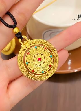 直播同款高保色古法沙金珐琅彩时来运转可转动八宝罗盘吊坠女