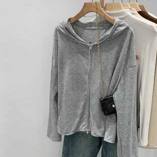 开衫 罩衫 外套女2026夏季 宽松薄款 上衣0320w 新款 灰连帽长袖