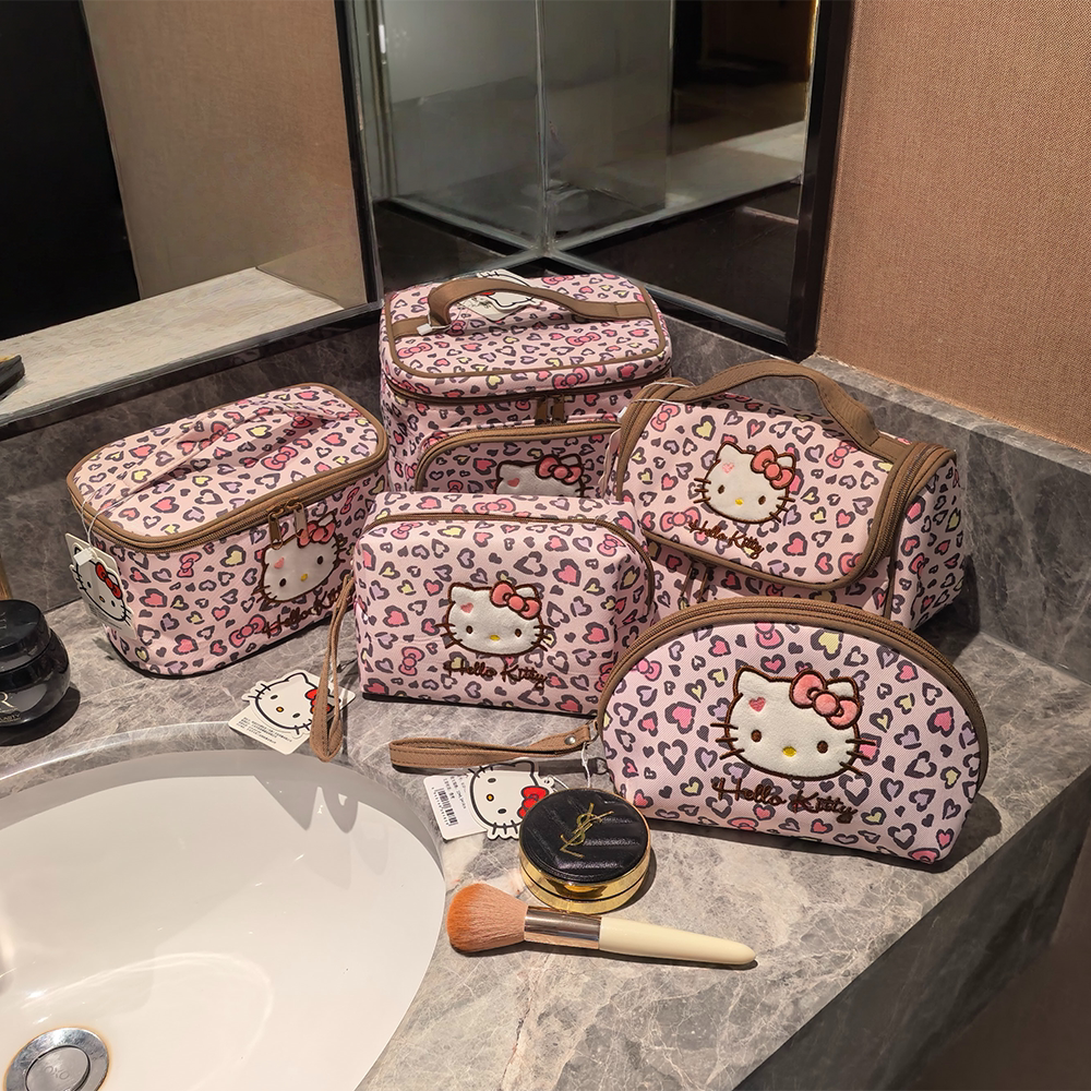 少女心粉色爱心豹纹kt化妆包图片