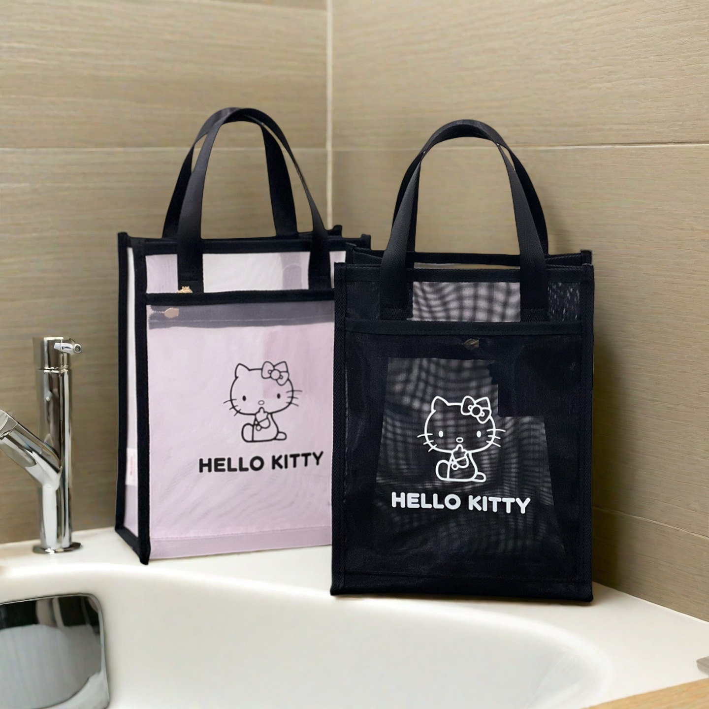 HelloKitty网纱化妆包轻便手提女包沙滩随身洗漱包健身洗澡收纳包