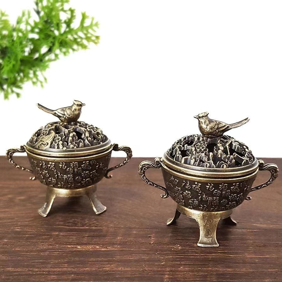 厂家直销创意三鼎福到喜到小香炉香薰炉香插摆件合金香道家用