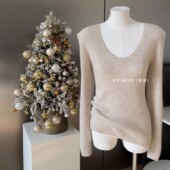 奢享柔软 女装 100%山羊绒衫 U领修身 显瘦针织打底衫 秋冬季 毛衣