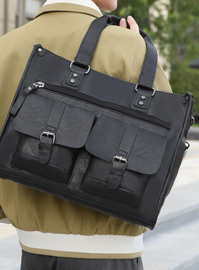 笔记本电脑包商务出差包公文包高级感男士复古单肩斜挎手提包通勤