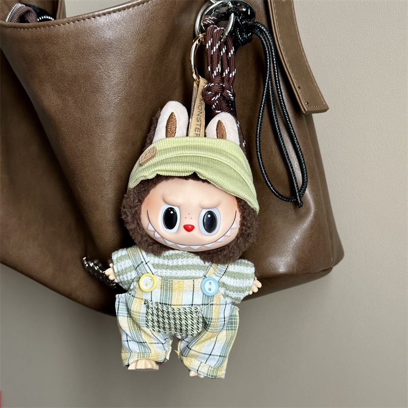 适配于labubu娃衣17cm拉布布小春野公仔换装衣服一代三代绿色格子