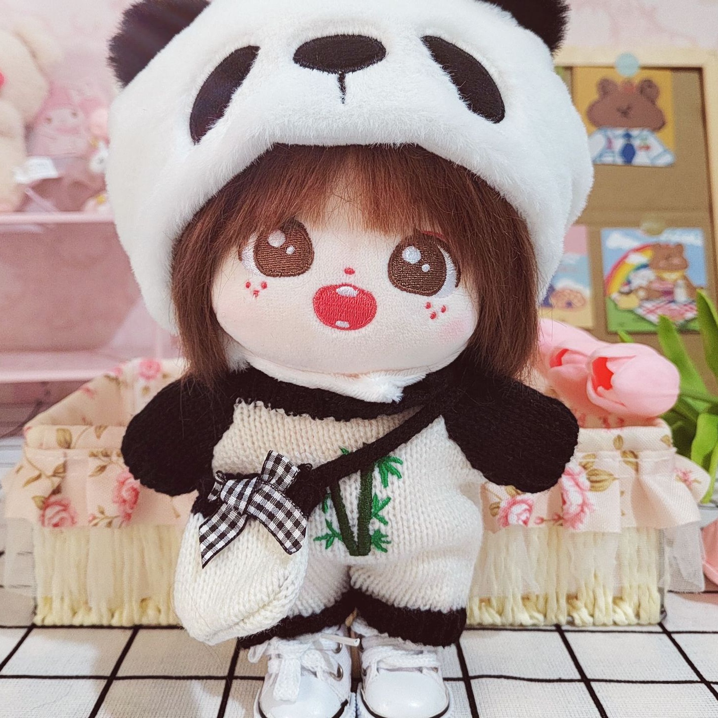 棉花娃娃衣服熊猫套装20cm 无属性人行娃衣服可爱换装