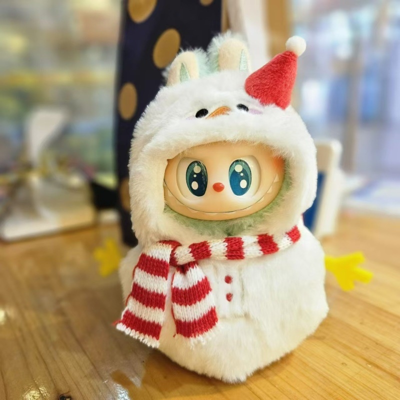 拉布布挂件盲盒娃衣帽子围巾雪人可爱搪胶公仔圣诞衣服