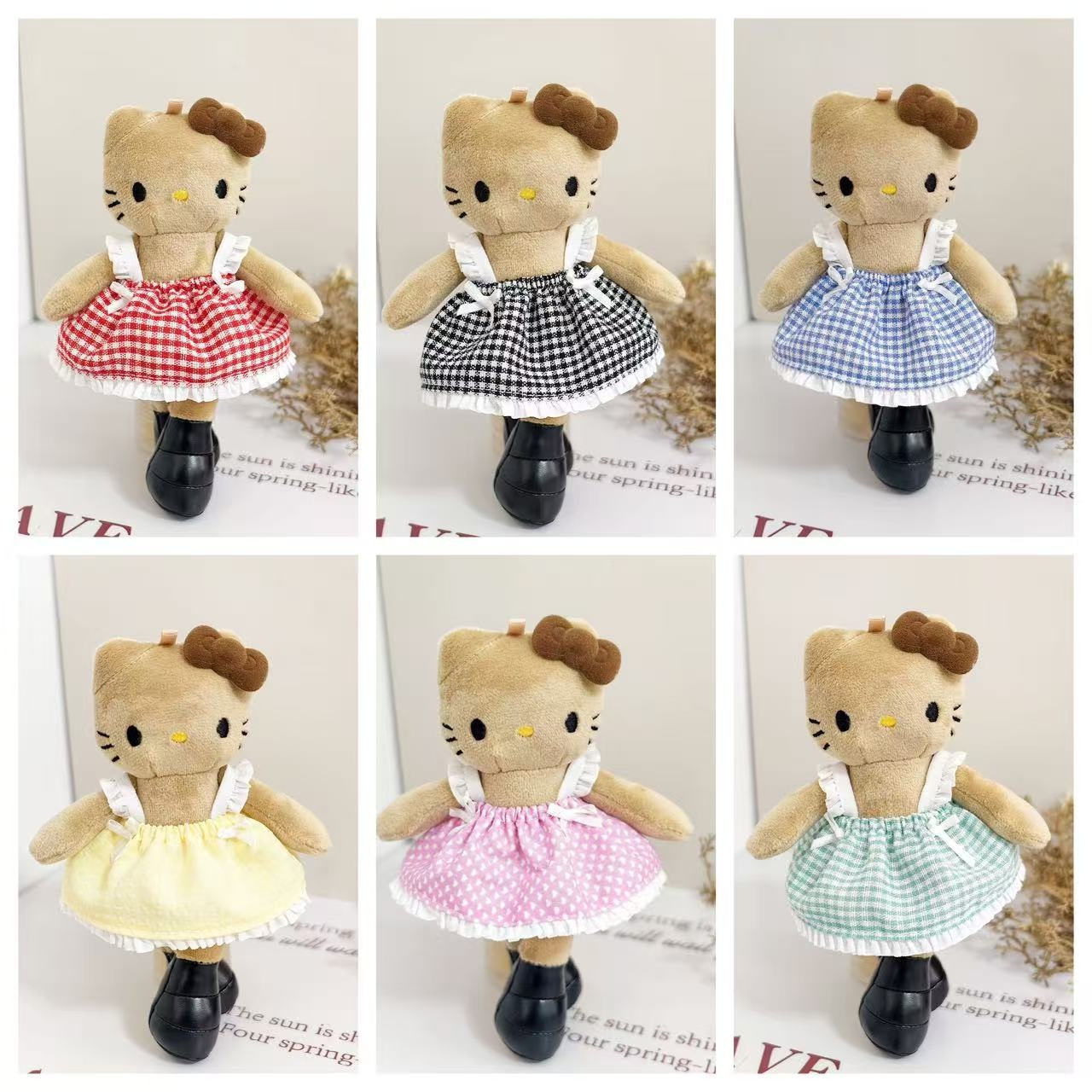 长腿凯蒂猫公仔衣服简洁背带裙手作长草花帽子套装KITTY玩偶裙子