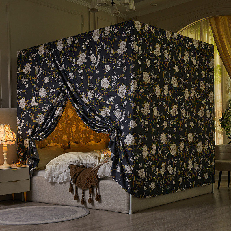 全棉一体式布蚊帐保暖床幔加厚床帘1.5米1.8m纹帐遮光布床帐挡风,床上用品,床幔,淘宝优惠券,粉丝福利购,淘宝优惠卷