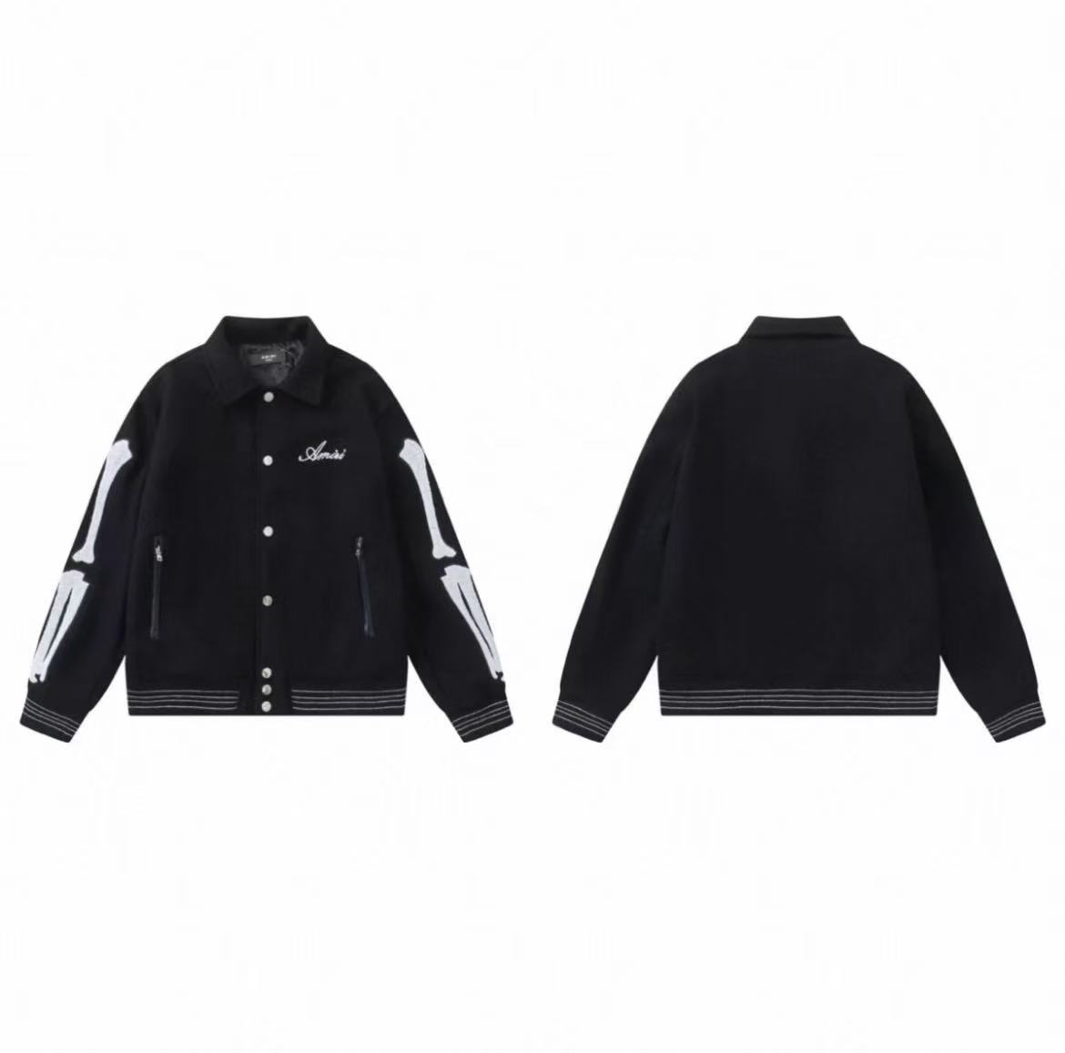 thumbnail for Now/ 25Ss Skull Bone Letter Embroidery Patchwork Leather Bomber Jacket Unisex Baseball Jacket