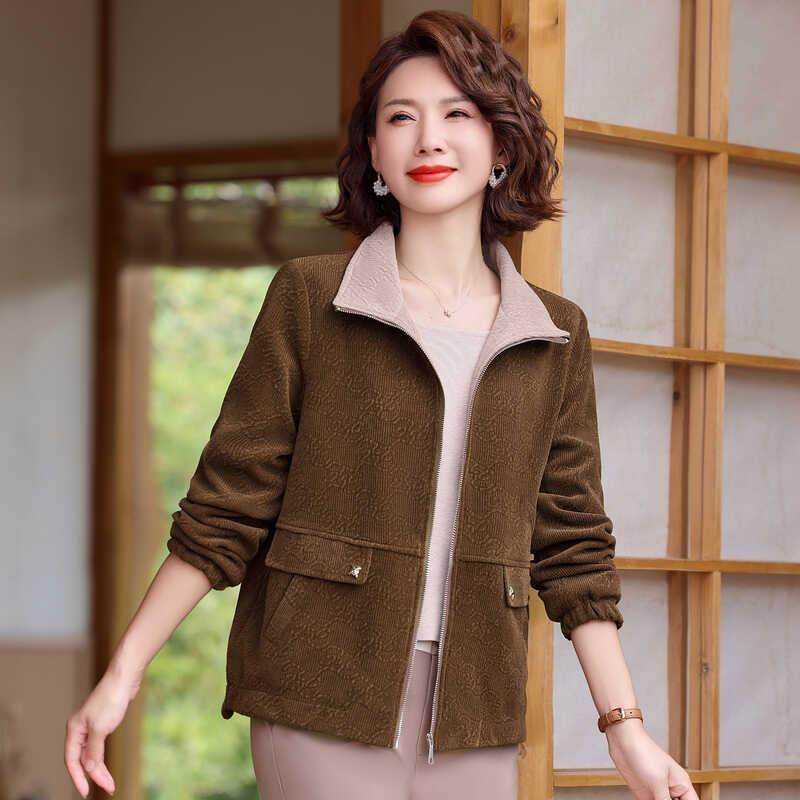 妈妈秋装外套新款夹克短外套中老年女装休闲上衣宽松大码韩版时尚