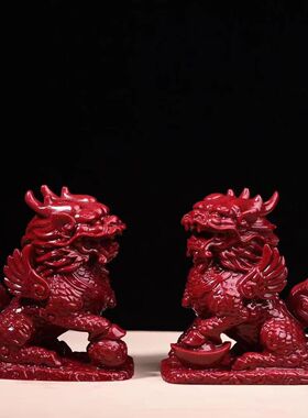 朱砂天然麒麟摆件紫金一对家居办公室卧室工艺品客厅开业装饰送礼