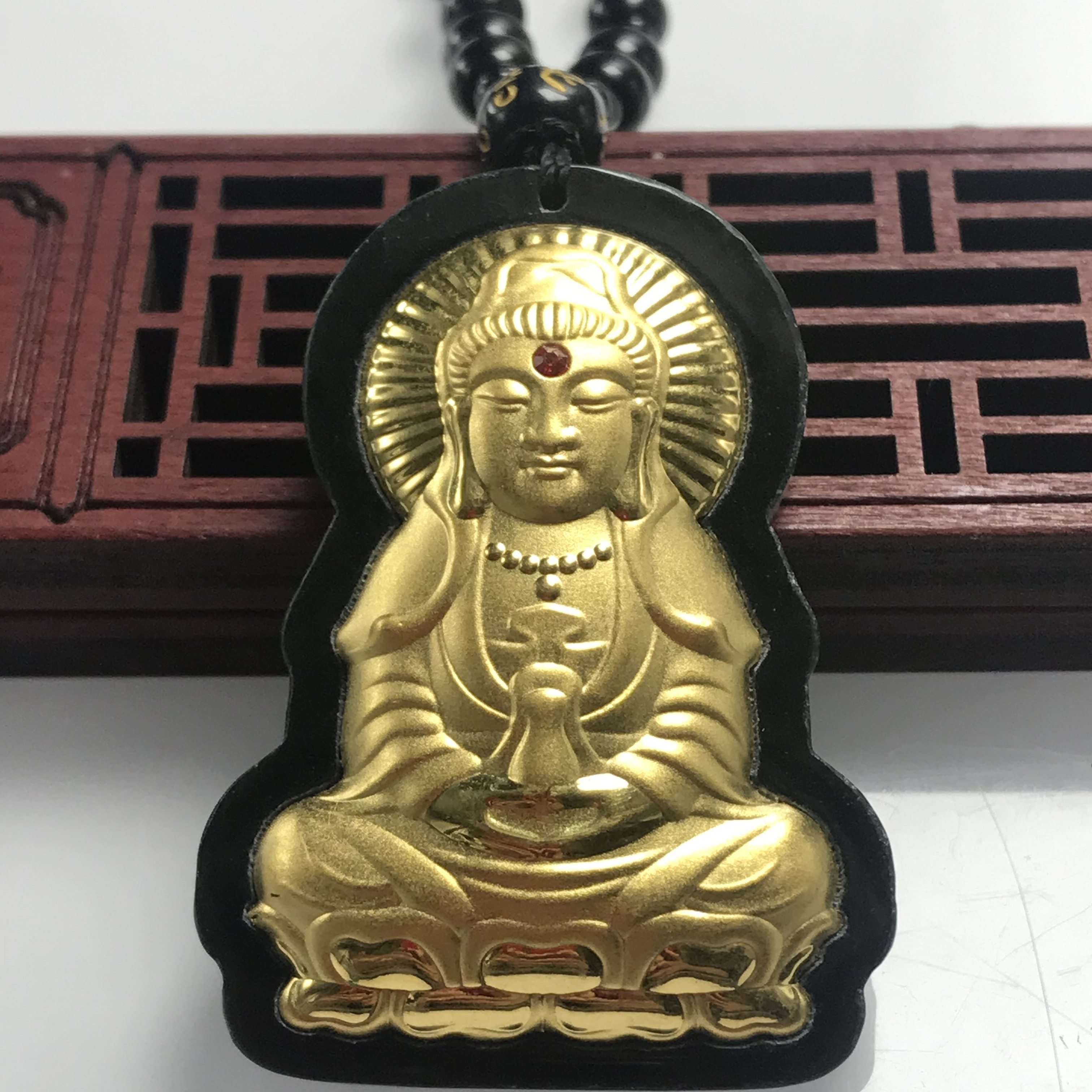 和田玉金镶玉观音菩萨弥勒佛吊坠