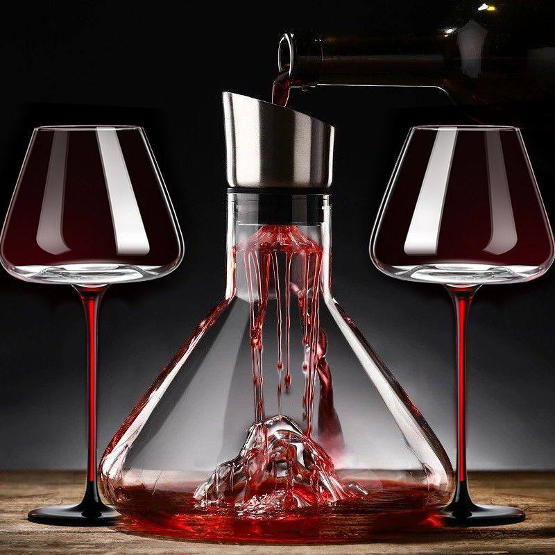 瀑布式快速醒酒器水晶玻璃冰山底葡萄酒红领结红酒杯红杆黑底酒杯