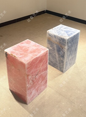 粉玉墩子天然大理石摆件底座石头高低展示台边几角几床头柜