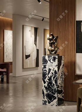 天然宝格丽黑摆件展示底座台客展厅酒店玄关工艺品装饰立柱石墩子
