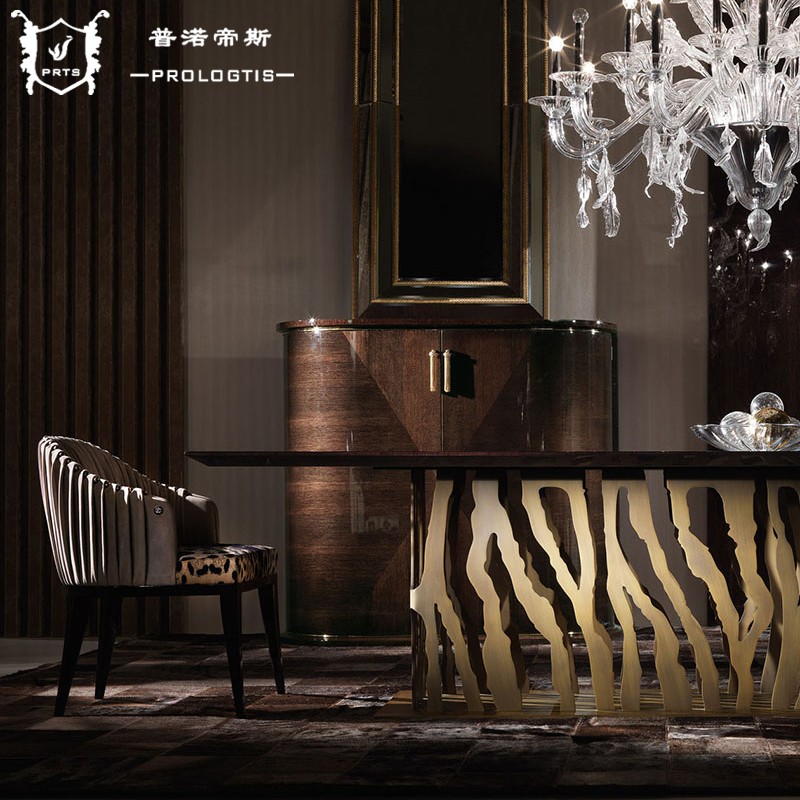 普渃帝斯 后现代轻奢豪华别墅餐厅大理石实心10厘不锈钢拉丝餐桌|ruв категории жилой мебели, Таблица класса, обеденный стол - от Buy2taobao.com для оказания профессиональной услуги покупки агента Taobao