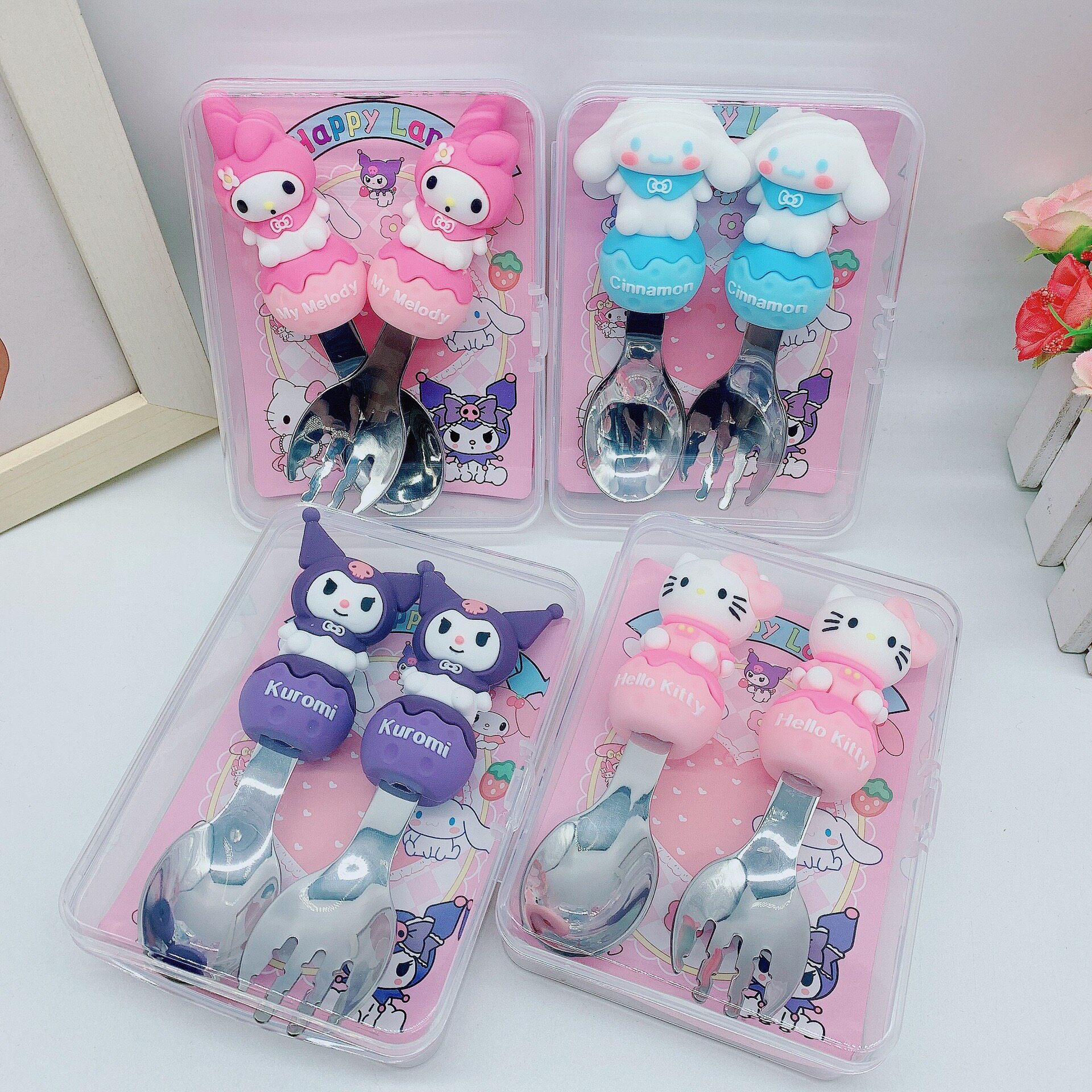 立体公仔304不锈钢小学生儿童餐具套装卡通可爱风勺叉套装两件套