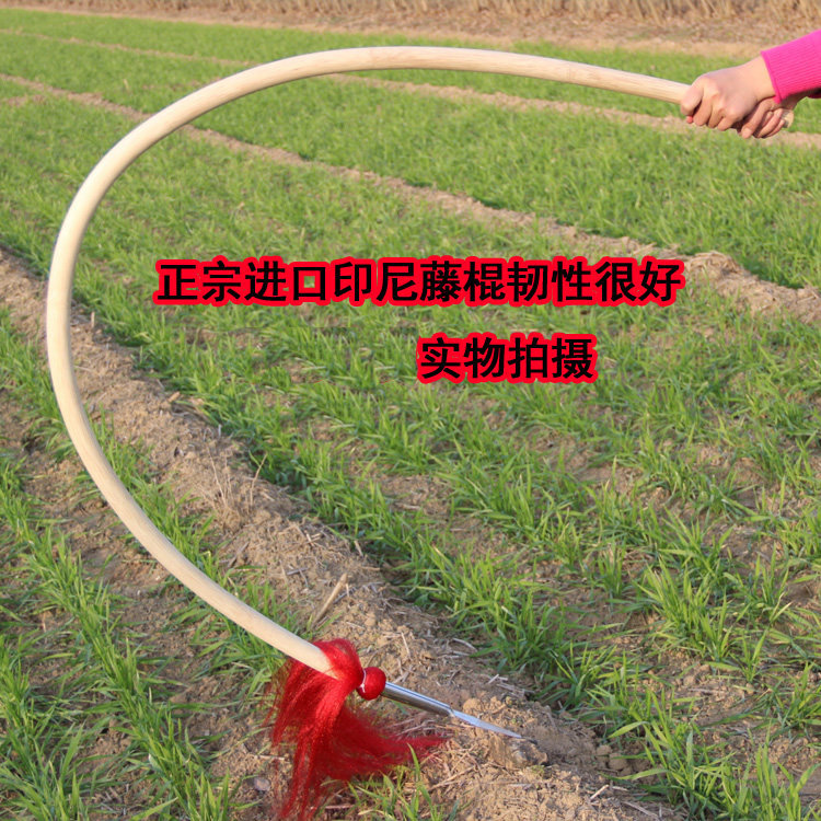 印尼藤棍枪杆铁枪头 专业表演武术长枪金枪刺喉表演用红缨枪