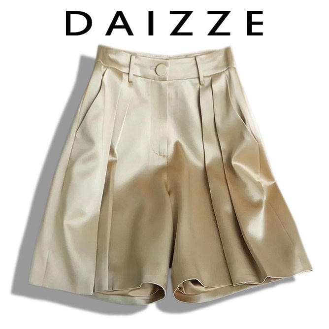 DAIZZE~醋酸短裤西裤女夏季薄款小个子休闲五分裤阔腿a字高腰中裤