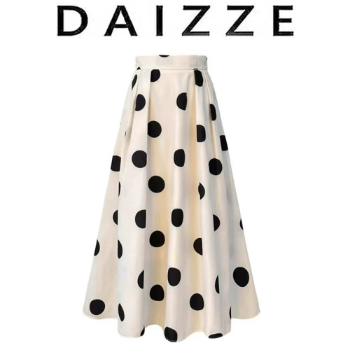 DAIZZE~a字半身裙中长款复古波点裙子女夏新款法式高腰半裙伞裙