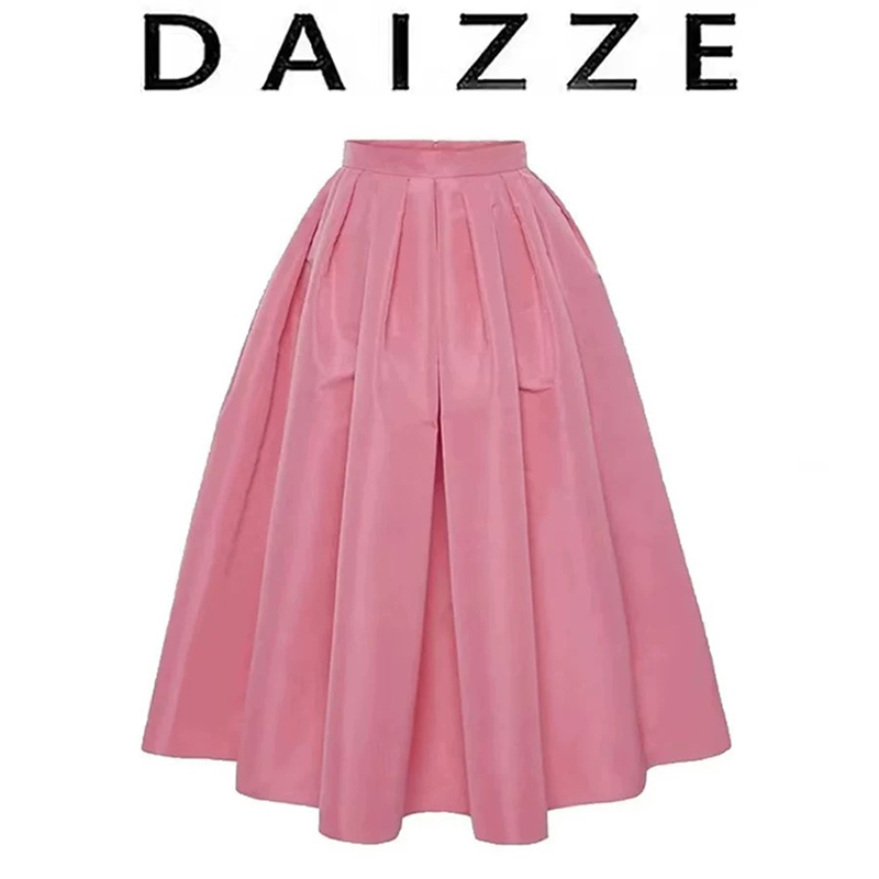 DAIZZE~春夏新款气质粉色半身裙女甜美百搭薄款高腰显瘦中长裙潮