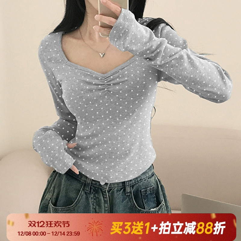 【纯欲辣妹】复波点印花V领长袖