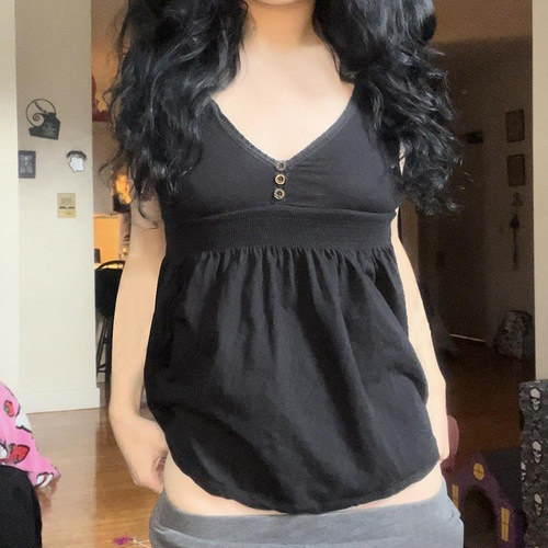 【纯欲辣妹】美式复古V领娃娃衫