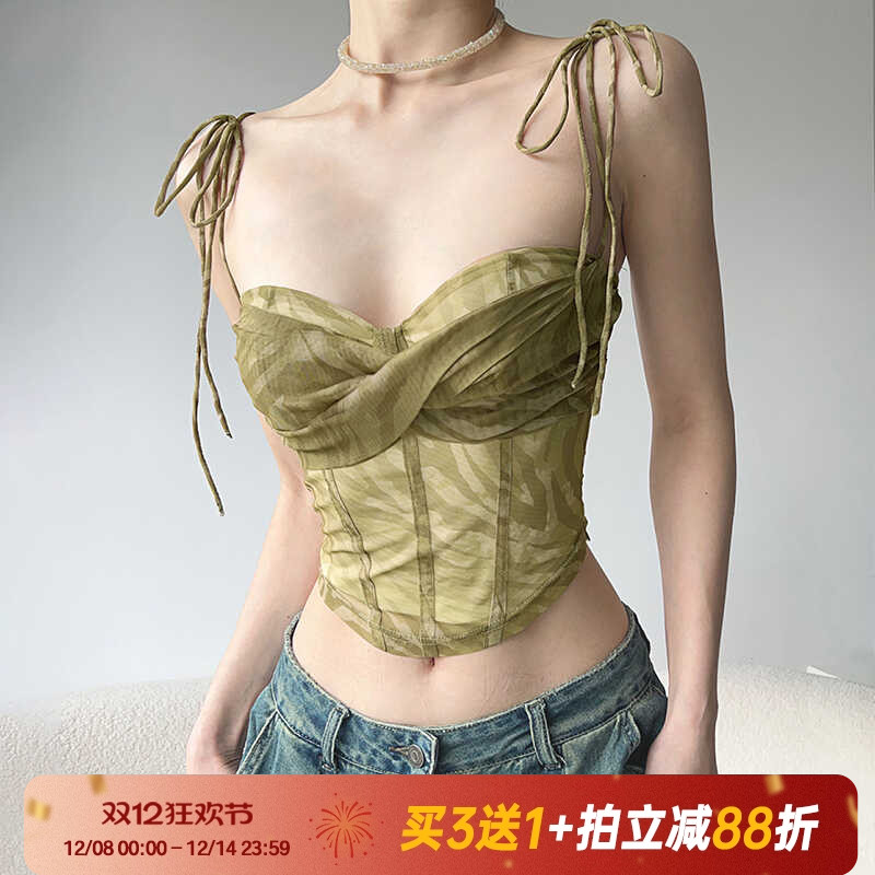 褶皱挂脖鱼骨百搭修身显瘦