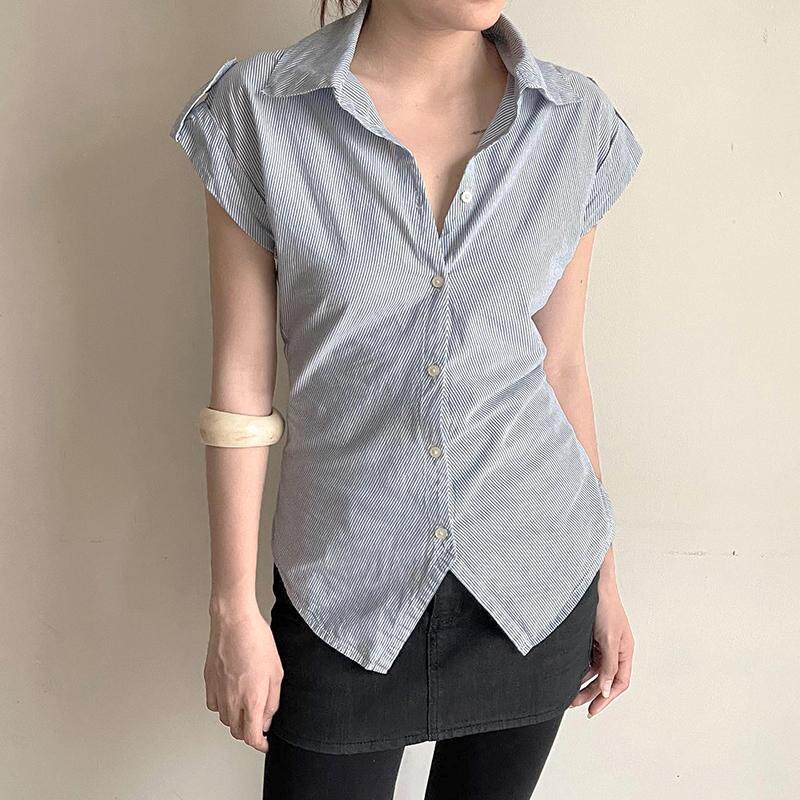 【复古百搭】美式辣妹蓝色衬衫