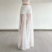 Amyway 南法假日 蕾丝印花拼接透视网纱半身裙显瘦垂感A字裙女