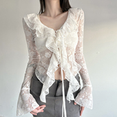 Amyway 系带上衣 小众荷叶边绑带波西米亚开衫 流浪波嬉风 法式