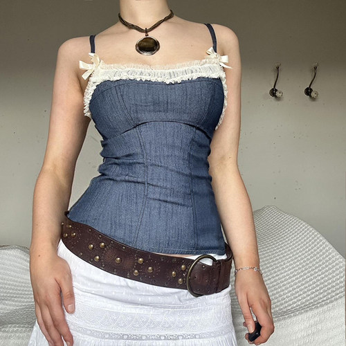 【浪漫牛仔】法式束腰蕾丝吊带