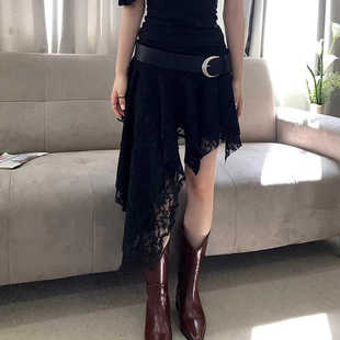 网纱百搭A字飘逸短裙 Amyway复古韩系甜美减龄蕾丝不规则半身裙