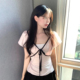 Amyway 上衣少女感辣妹T恤 绑带短袖 韩系甜美 复古纯欲风泡泡袖