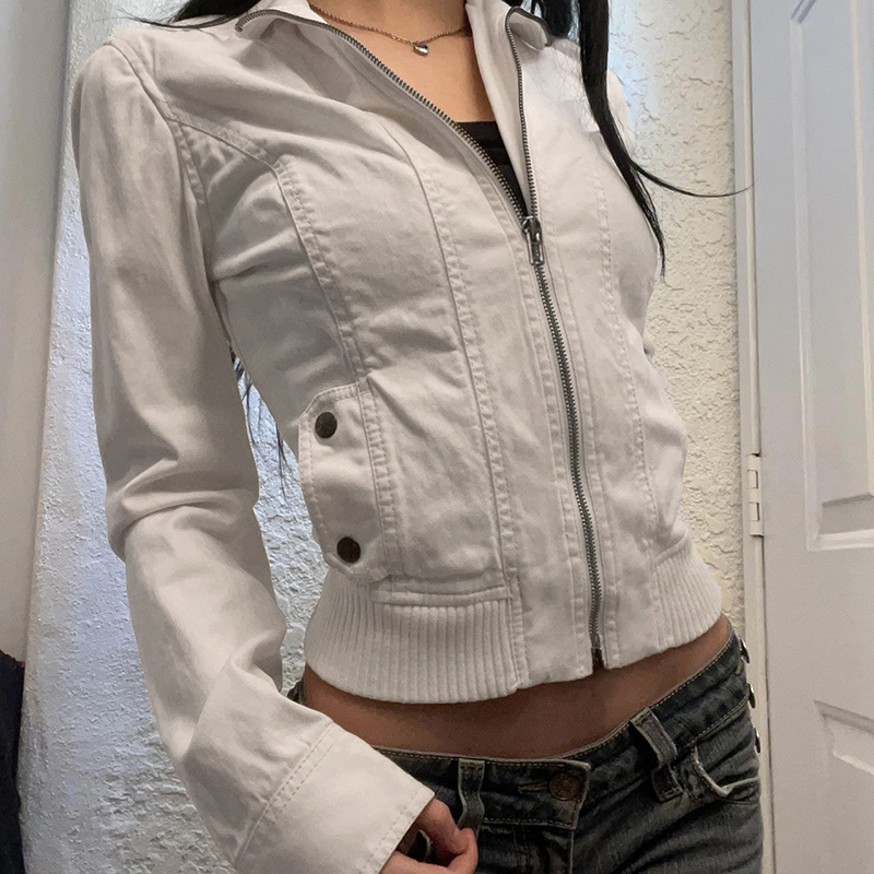 街头复古立领外套夹克拉链拼接