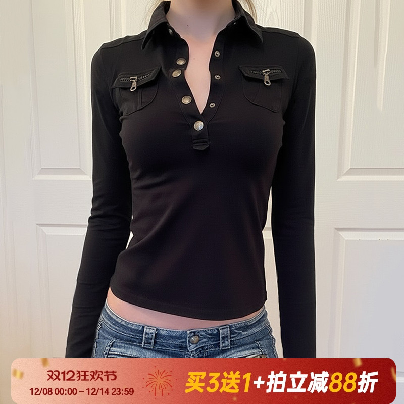 【美式辣妹】街头复古翻领长袖