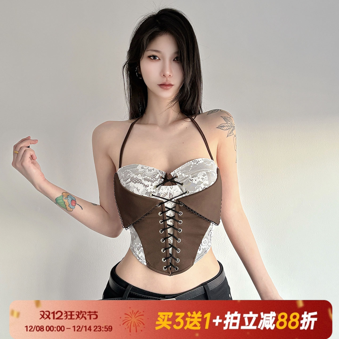 【美式千禧风】复古蕾丝拼接吊带