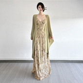 Amyway 两件套 复古油画感印花长裙度假吊带裙开衫 lady夫人 法式